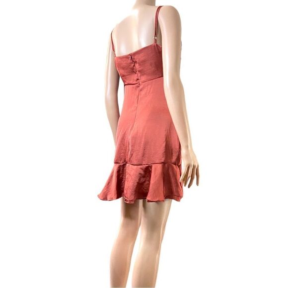 Lucy in the Sky Smooth Satin Orange Rust Ruffle Slip Mini Dress Size S - Picture 7 of 13